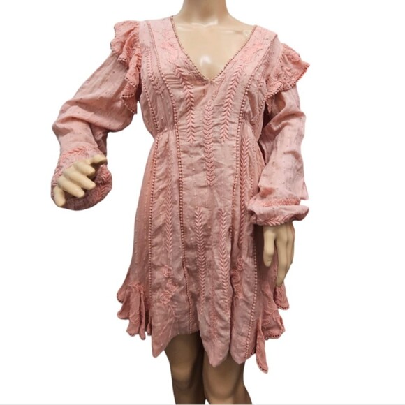 Free People Isabella Mini Dress In Pink Long Sleeve - Picture 4 of 6